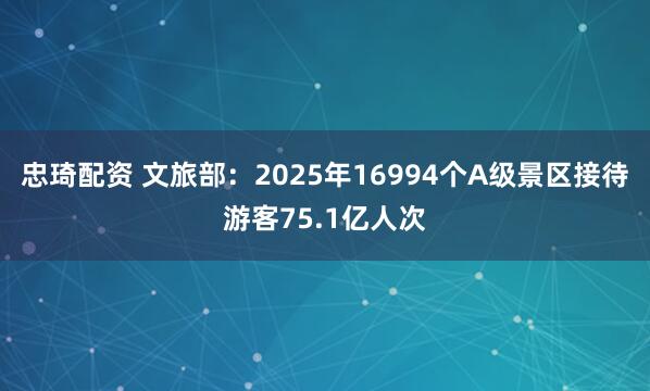 忠琦配资 文旅部：2025年16994个A级景区接待游客75.1亿人次